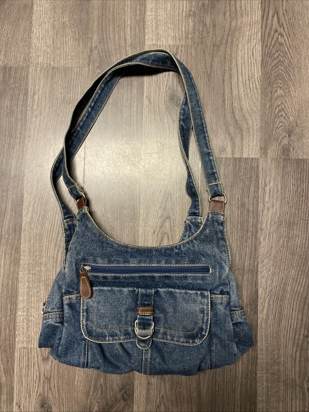 Vintage Y2K Denim Cargo Shoulder Bag Multi Pocket Jean Hobo Purse
